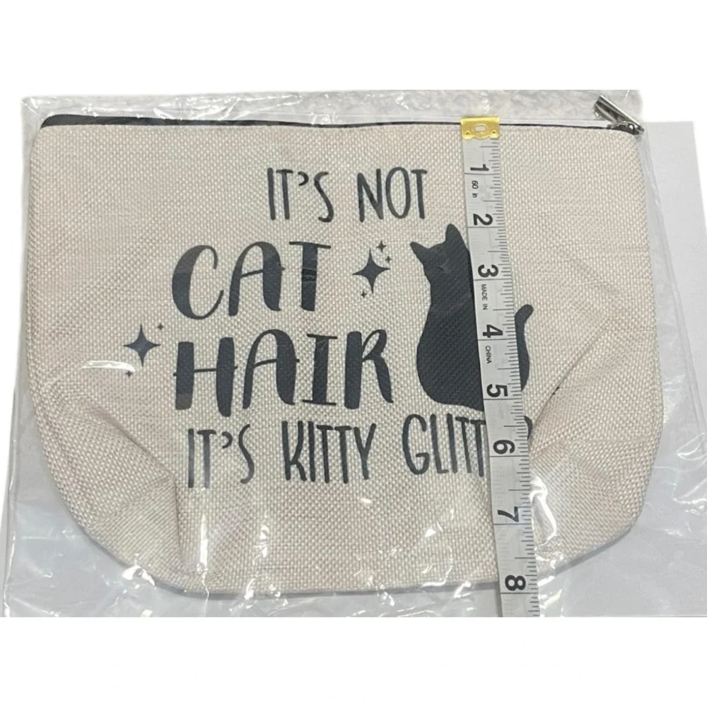 Cat It's Not Cat Hair It's Kitty Glitter Zipper Bag Cosmetic Makeup‎ Organizer